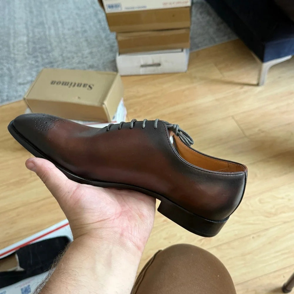 Santimon Men's‎ US 8.5 Brown Leather Lace Up Oxford Formal Lined Formal Shoes